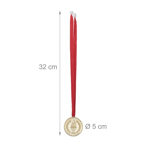 Guldmedaljer - Relaxdays - Sats om 12 - 5 cm Ø - Blå-vit-röd band - Guldplast gyllene, röda