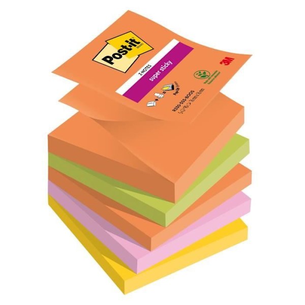 Z-Notes färger Boost Super Sticky Post-it 76 x 76 mm - pad med 90 ark - Paket med 10