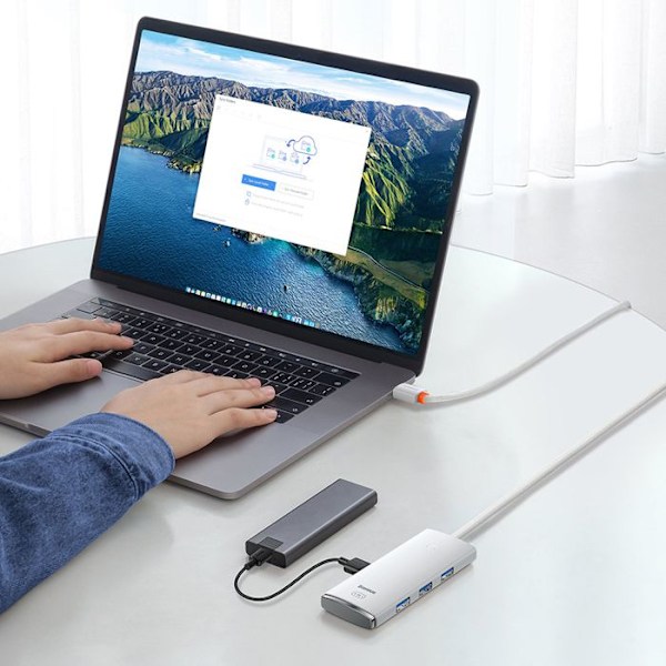 Hub Typ-C till 4xUSB 3.0, Typ-C - Serien Baseus AirJoy (WKQX030502) - Vit