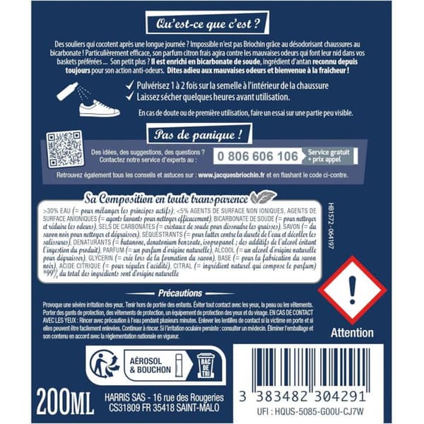 Skodeodorant - Med bikarbonat - Citrondoft - Briochin - 200ml