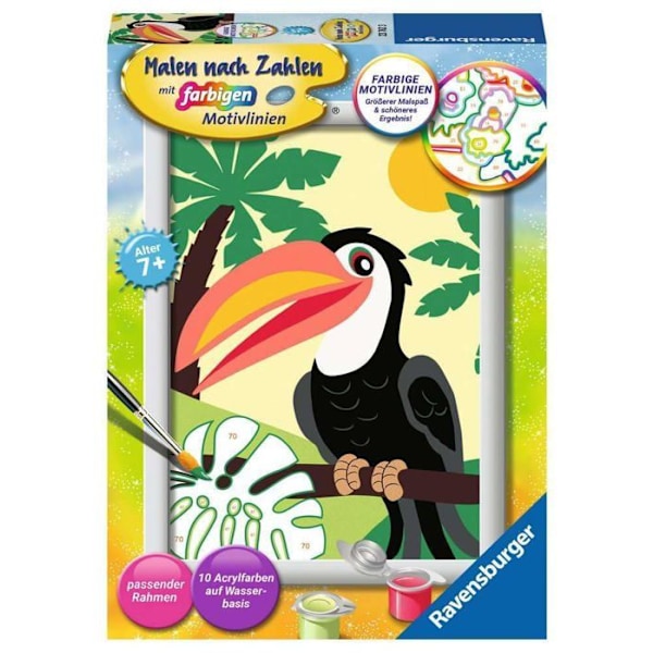 Ravensburger - 23762 - Måla efter nummer - Tukan i Dschungeln - Barn från 7 år