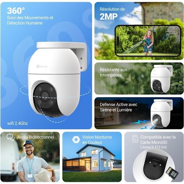 Övervakningskamera - EZVIZ - C8c - 2MP - Färgnattvision - Automatisk 360° spårning Nattfärg