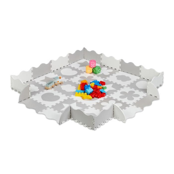 Relaxdays Puzzle golvmatta 52 delar, EVA-skum, föroreningsfri, 1,4 m2, babylekplatta, olika mönster, grå/vit grå vit