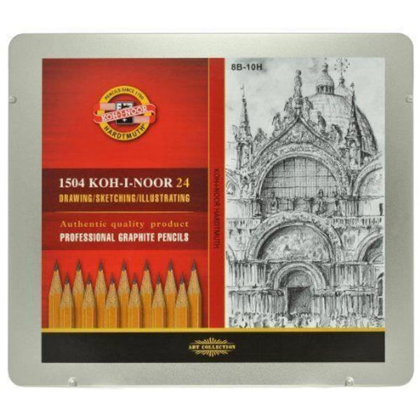 Koh-I-Noor 8B-10H Metallask med 24 grafitpennor - 1504024001PL