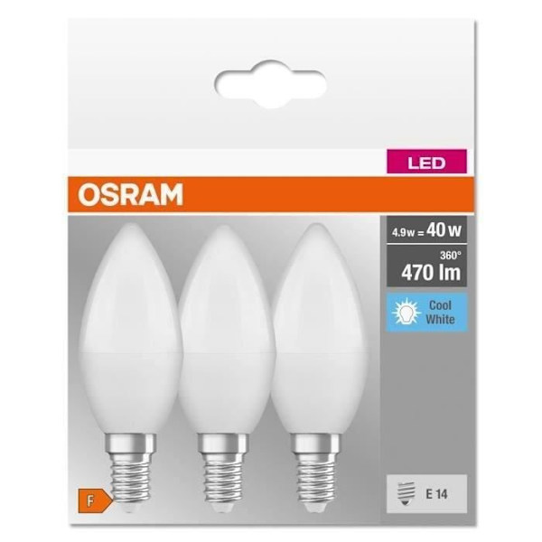 Frostade flamma LED-lampor med E14 4,9W kylare - Kall vit - OSRAM Vit kyla