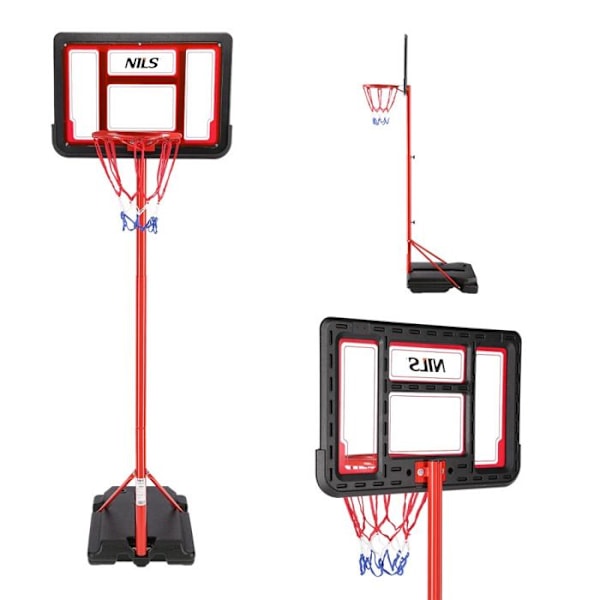 Basketbollnät - NILS - ZDK881A - Justerbar höjd - Inkluderar boll - Unisex, 4 år och uppåt svart röd