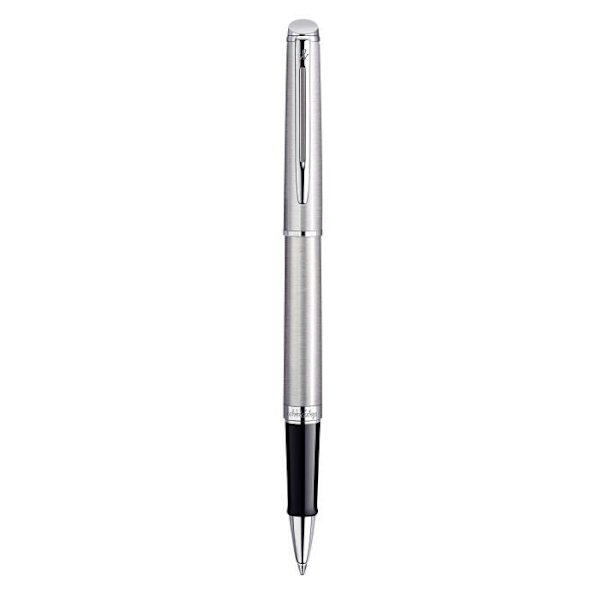 WATERMAN Hemisphere Rollerball-penna, rostfritt stål, palladiumkant, svart refill med fin spets, presentask rostfritt stål