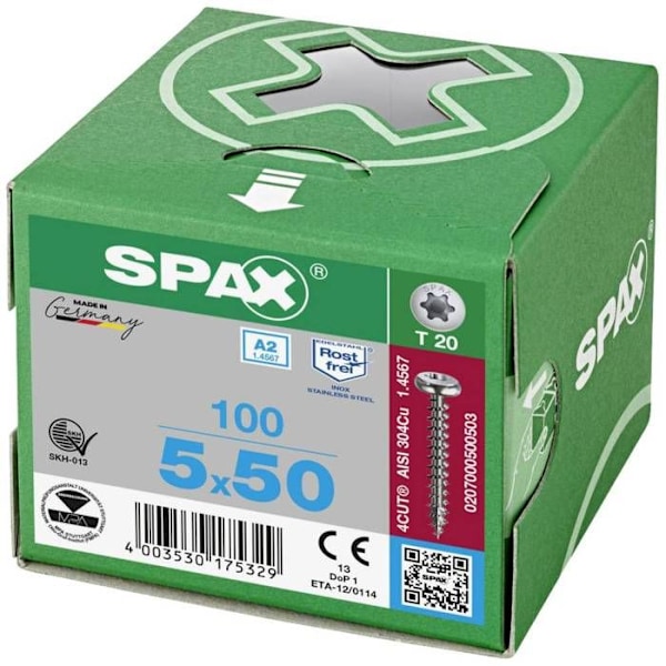SPAX Universalskruv 1.4567-0207000350203, platt kupolhuvud, T-Star plus, 4CUT, rostfritt stål A2, -