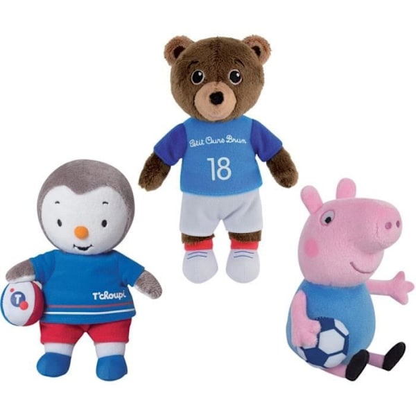 JEMINI Peppa Pig T'CHOUPI och Little Brown Bear fotbollsspelare Lot om 3 plyschar +/- 18 cm