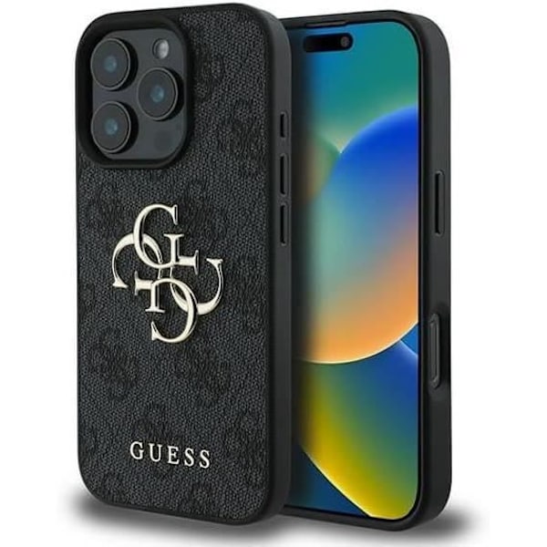Coque Souple - GUESS - iPhone 16 Pro - Ekologiskt Läder - Svart - 4G Oversized Logotyp Svart