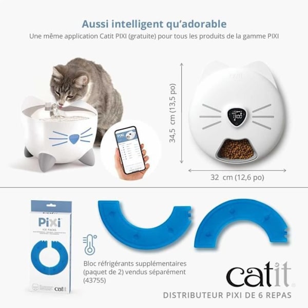 Anslutbar kattmatdistributör - CATIT - PIXI SMART - 6 x 170ml - LCD-touchskärm - Med kylblock