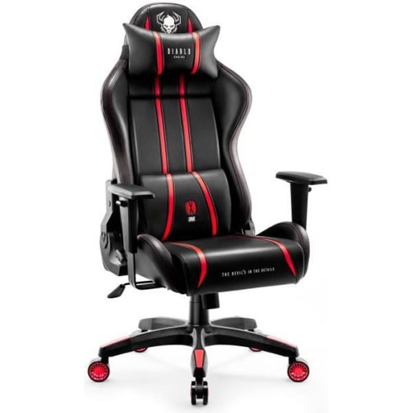 Diablo X-One 2.0 Gaming Chair Office Gamer Fåtölj 1D Skai Armstödskudde Lumbar Cousin (svart-röd, L)