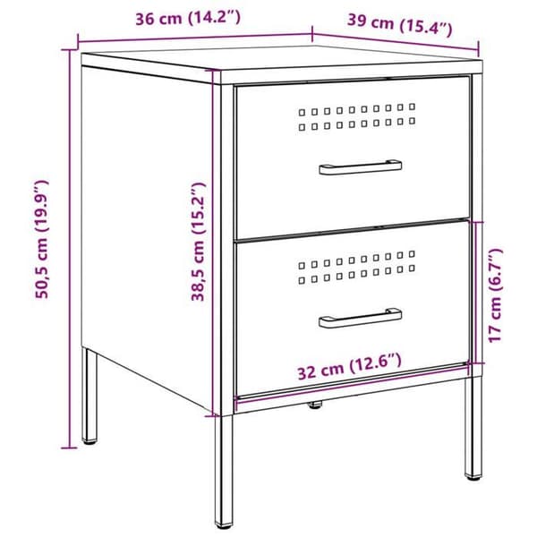 vidaXL Sängbord 2 st vit 36x39x50,5 cm stål 842933