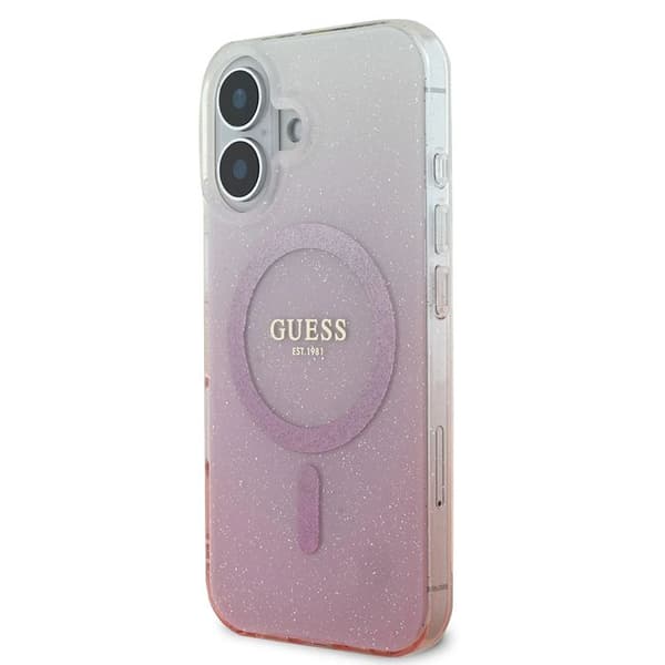 Coque Guess IML Glitter Gradient MagSafe för iPhone 16 - Rosa Rosa