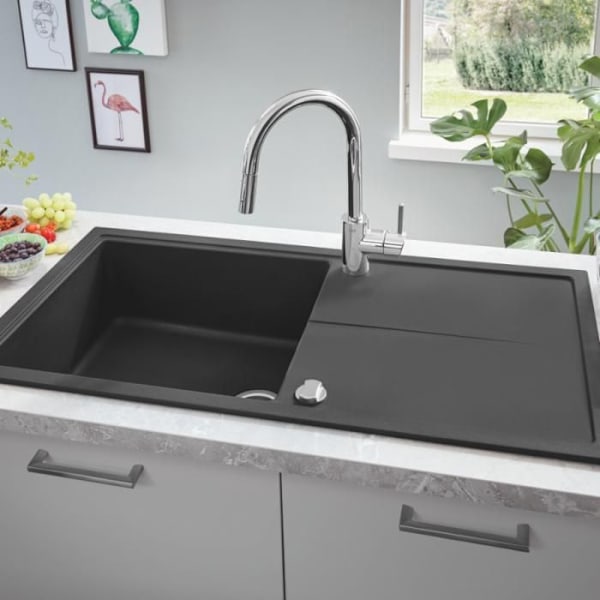 GROHE 1 -grepps tvättställsblandare Concetto 31483002 -Bec svängbart rör -360 ° rotation -Uttdragbar dusch -Flödesbegränsare -Krom Grå
