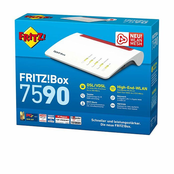Avm - 20002784 - Fritz!Box 7590 Dual-Band Gigabit Ethernet trådlös router (2,4 GHz / 5 GHz) 3G 4G Grå, Röd, Vit