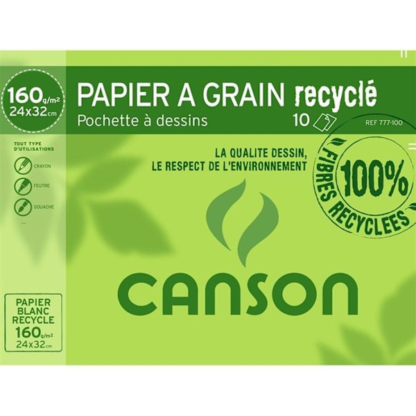 CANSON - C korn ritpappersficka - 24 x 32 cm - 160g - 10 ark - Återvunnen vit Vit