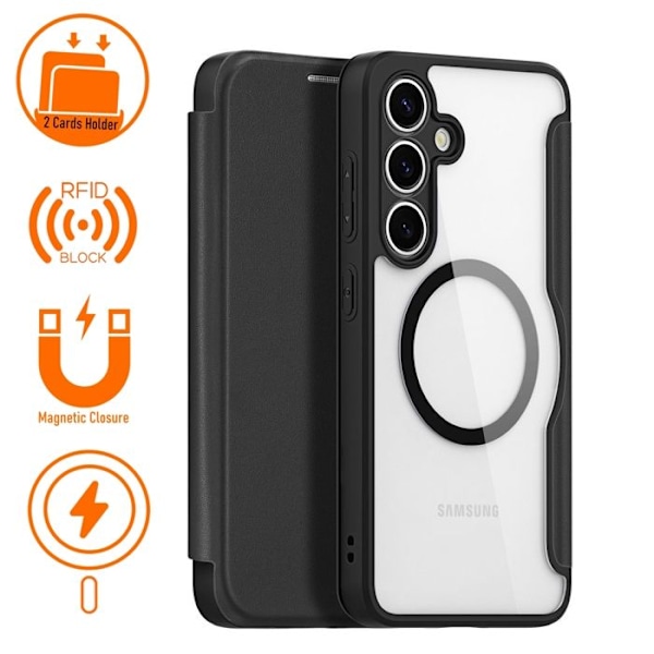 Coque Samsung S25+ DUX DUCIS, PU-läder, Stöd 135°, MagSafe® Laddning, Elegant Design Svart