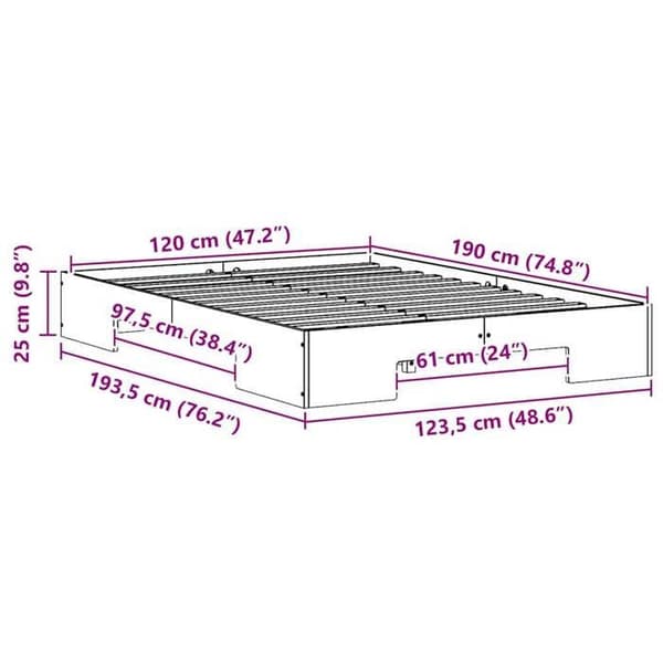 vidaXL Sängram Vit 120 x 190 cm 873041
