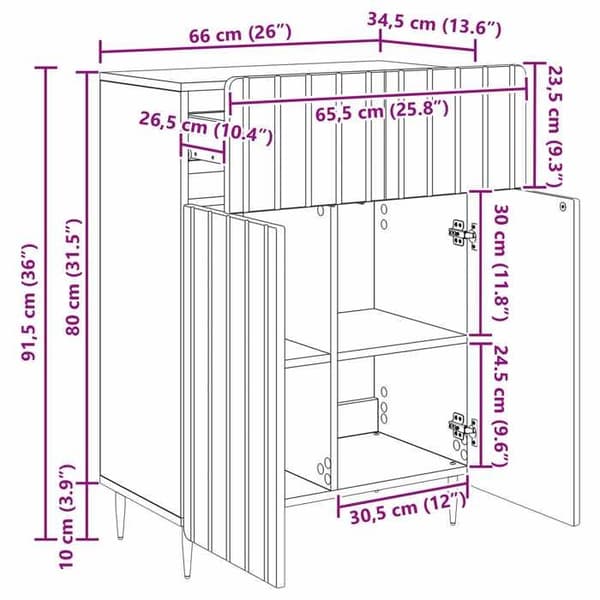 vidaXL Buffé Sonoma grå 66 x 34,5 x 92 cm Ingenjörsträ 894411