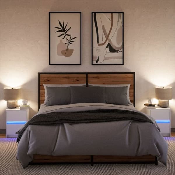 vidaXL Sängbord och LED-lampor 2st vit ingenjörsträ 852034