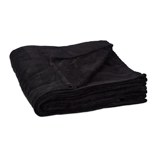 Relaxdays Stor mjuk fleecefilt mysig pläd 200 x 220 cm tvättbar 30°C i polyester, svart svart