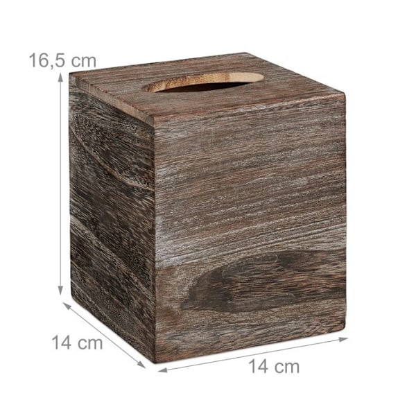 Relaxdays Square Tissue Box, Badrums Tissue Dispenser, Träkub, Shabby, HLP 16,5x14x14 cm, Brun Brun
