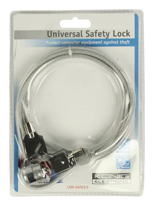 Lås för Bärbar Dator - NEDIS - ALPEXE-367 - 1.8 m - Silver - Robust Antivol