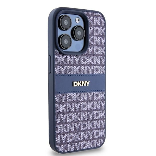 IPhone 15 Pro Fodral - DKNY Läder Mono Rand & Metall Logotyp (DKHCP15LPRTHSLB) - Blå
