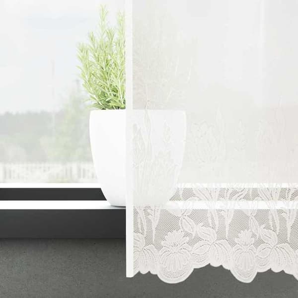vidaXL Blommig Spetsgardin Vit 120 x 750 cm Polyester 4107945