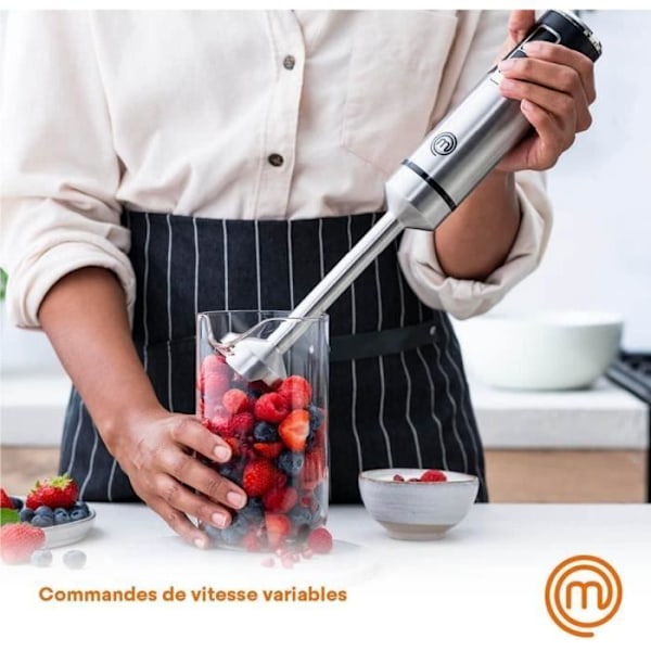 MasterChef Stavmixer, Soppa Blender, Elektrisk Potatismosare 3 i 1 med Visp och Mjölkskummare, 2 Hastigheter, Klinger i Rostfritt Stål