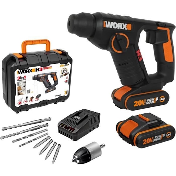 Worx H3 SDS-Plus Slagbor 3-i-1 20V 2bat 2,0Ah