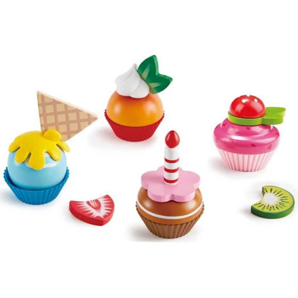 HAPE - Trä låtsas leka kökssortiment - E3157 - Cupcake kakor att montera Flerfärgad