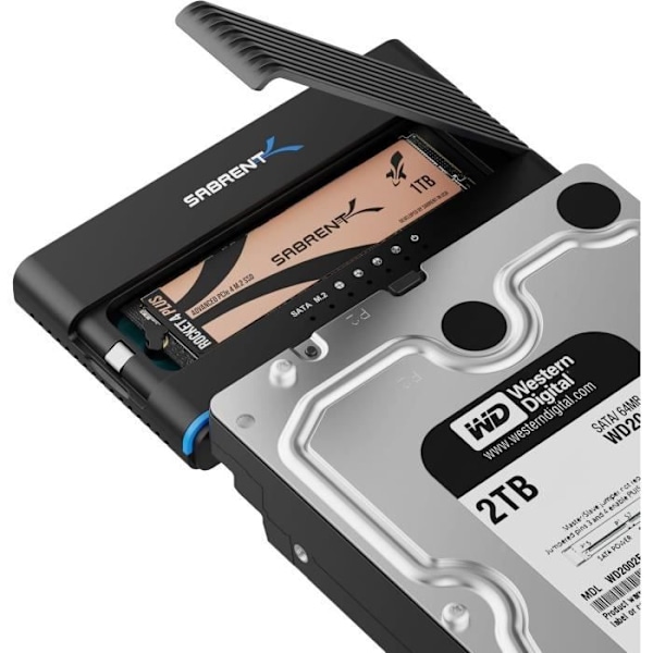 SABRENT 2 i 1 SSD/HDD SATA 2,5/3,5 och M.2 NVMe till USB 3.2, USB-C Hårddiskstation, Extern Hårddisklåda