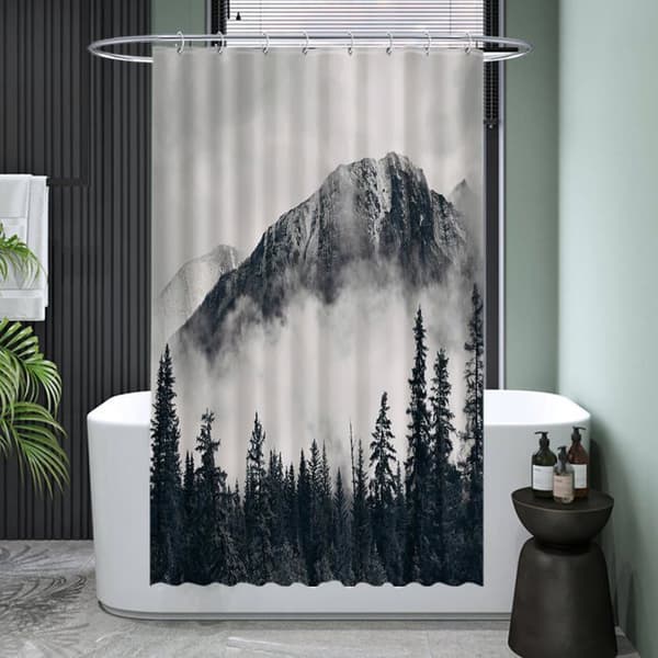 Duschdraperi - ULTICOOL - Ulticool - Mönster berg - 120 x 200 cm - Vattentät Vit (ringar)