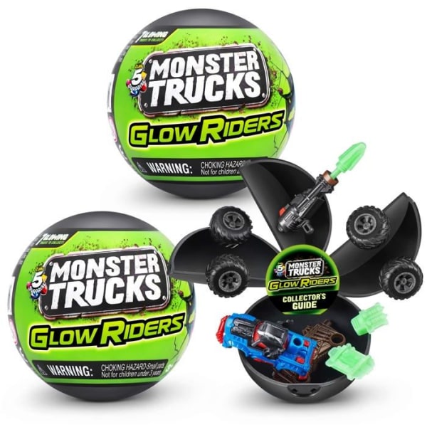 5 överraskning - 77324 - Monster Trucks Glow Riders Serie 2 (paket med 2) Mystery Capsule att samla, , 2 Pack