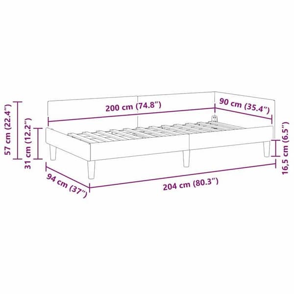 vidaXL Hörnsängram Kräm 90 cm x 200 cm Sammet 42016161