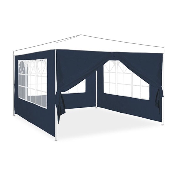 Relaxdays Sidepanel för paviljong, set om 4, 2x3 m, sidopaneler med fönster och blixtlås, blå blå, transparent, vit
