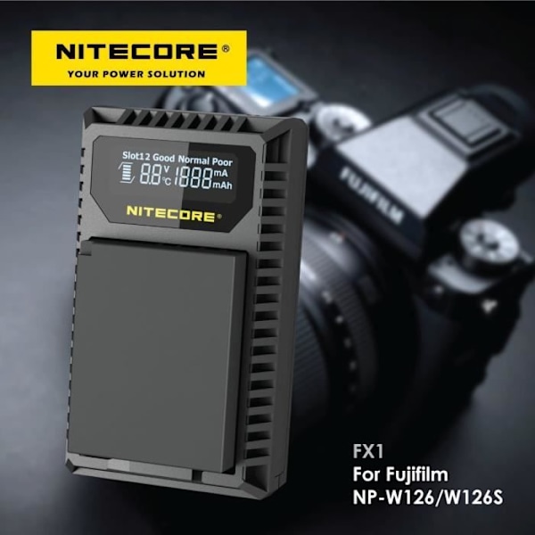 Nitecore USB-batteriladdare med Fuji W126/s LCD-skärm - FX1