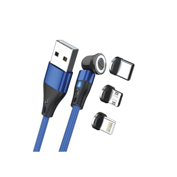 Magnetkabel - Realpower - 1 m - USB A - Blå - Adaptorer ingår