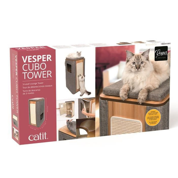 VESPER MDF Cat Tree - 42,5 x 87 x 42,5 cm - Stengrå stengrå
