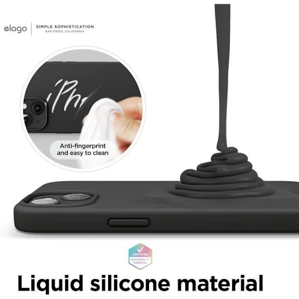 Grundläggande fodral - ELAGO - iPhone 13 - Flytande silikon - Fullständigt skydd - Stötbeständigt Svart