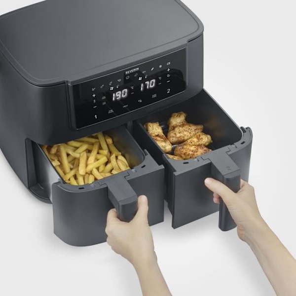 Luftfritös - SEVERIN - Airfryer FR2463 - Kapacitet 8 L - Dubbelkammare - 10 program - 2600 W Svart