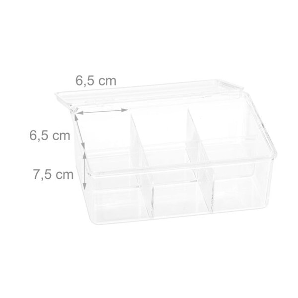 Relaxdays teask, ask, 90 tepåsar, lock, 6 fack, HxBxD: 9 x 21,5 x 14,5 cm, transparent transparent