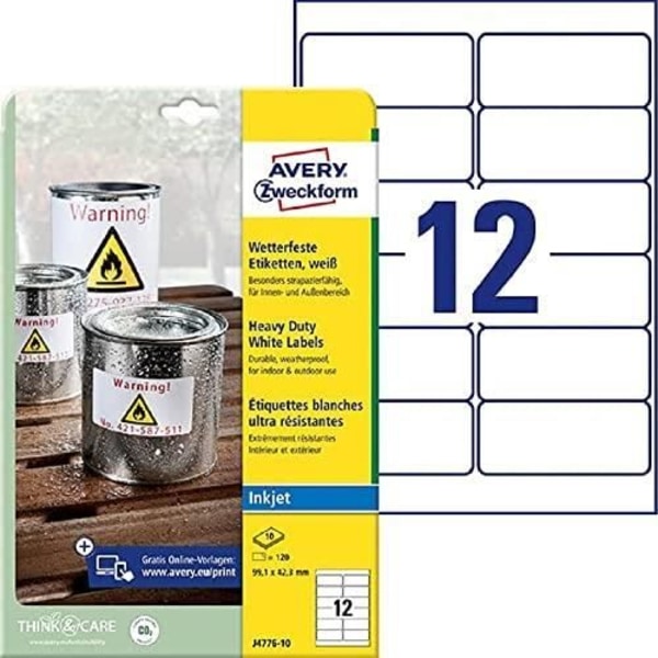 AVERY ZWECKFORM J4776-10 SET MED 10 SJÄLVHÄFTANDE ETIKETTARK