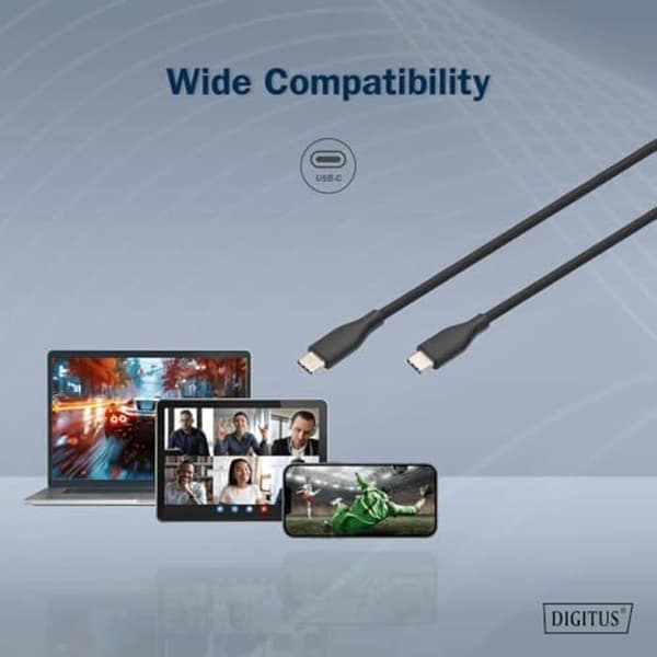 USB 2.0-kabel - DIGITUS - Typ-C till Typ-C - 480 Mbit/s - 60W Power Delivery - Flexibelt och hållbart