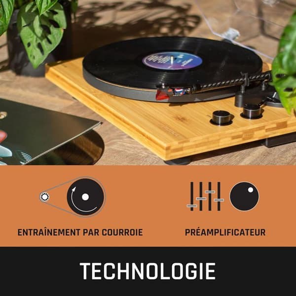 LENCO LBT-335BA - Vinylspelare med Bluetooth® och Ortofon 2M Red pickup - Bambu Bambu, Svart
