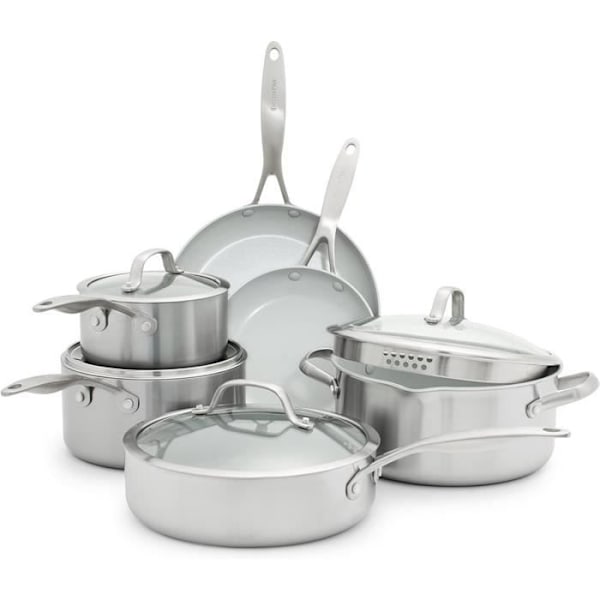 GreenPan Venice Pro Tri-Ply Rostfritt Stål Hälsosam Keramisk Non-Stick 10 Delars Kökserie Stekpannor och Kastruller
