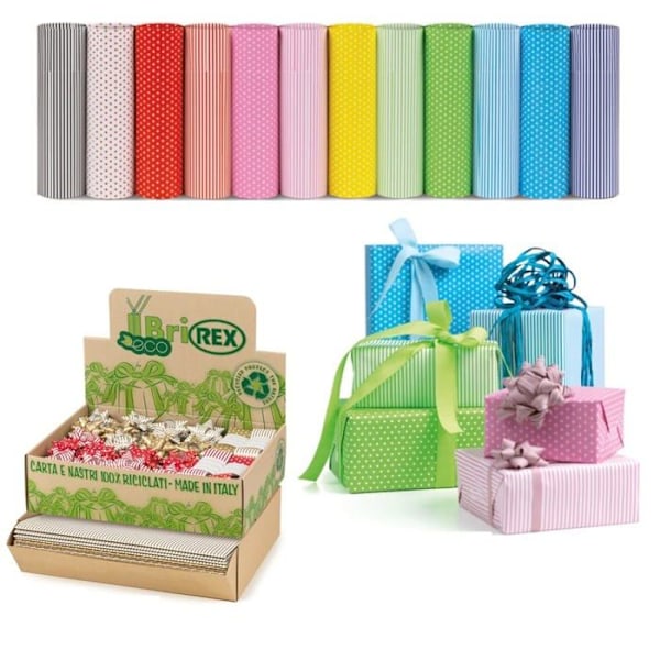 Sadoch - RX-ECOCOORD-G02 - Set med 100 ark presentpapper med 64 rosetter och 24 klassiska tryckta band på displayen