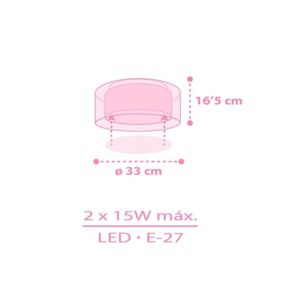 Plafonnier barn Licornes - DALBER - Mönster licornes - L 33 cm - H 17 cm - Rosa Rosa